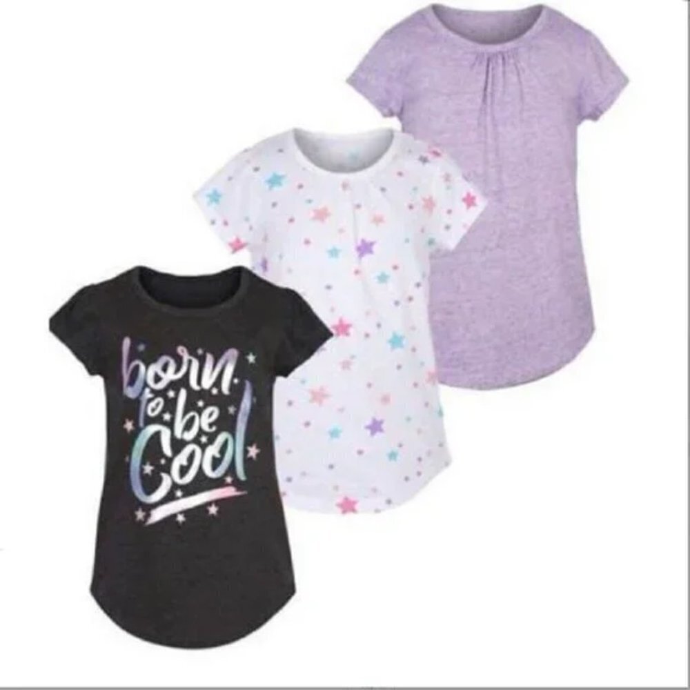 BOGO! Vigoss Girls 3 Value Pack T Shirts Short Sleeve Stars Gray  M 7-8